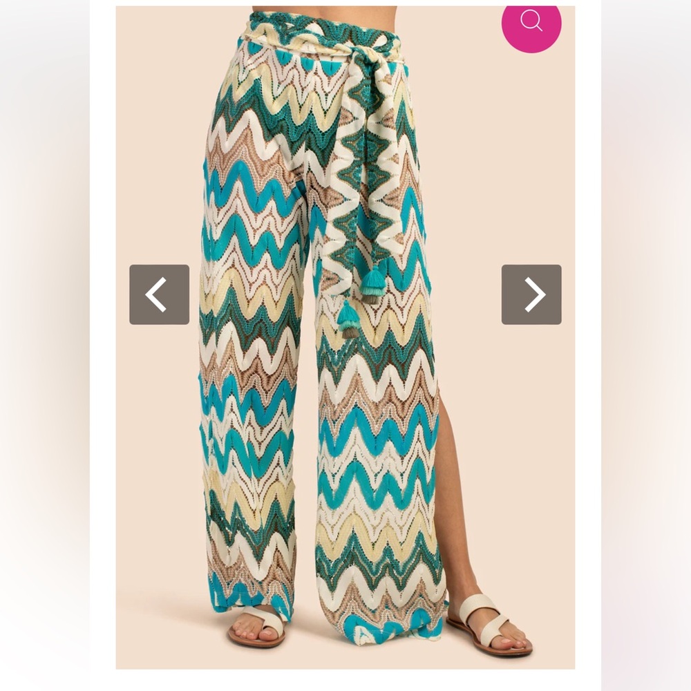 NWT Trina Turk PALISADES CROCHET PANT, White/Peacock, XS
